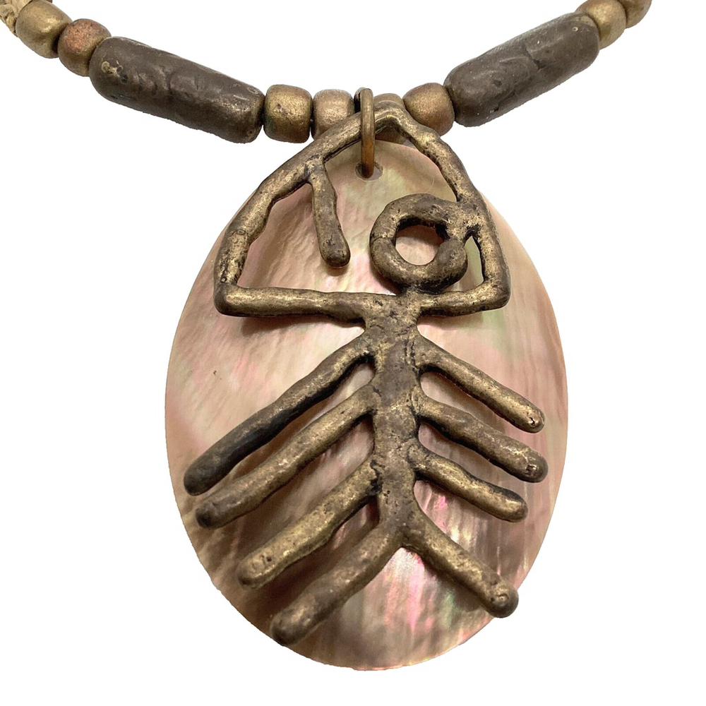 Boho Choker Necklace Primitive Fish Abalone Shell Various Beads - Picture 3 of 5